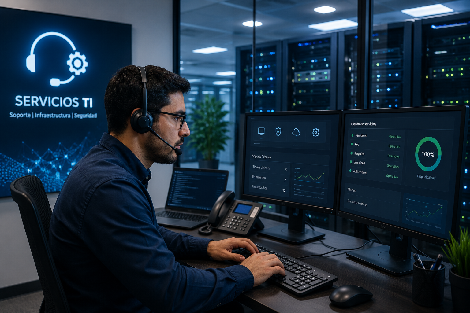 Especialista de redes Servcal trabajando en terreno